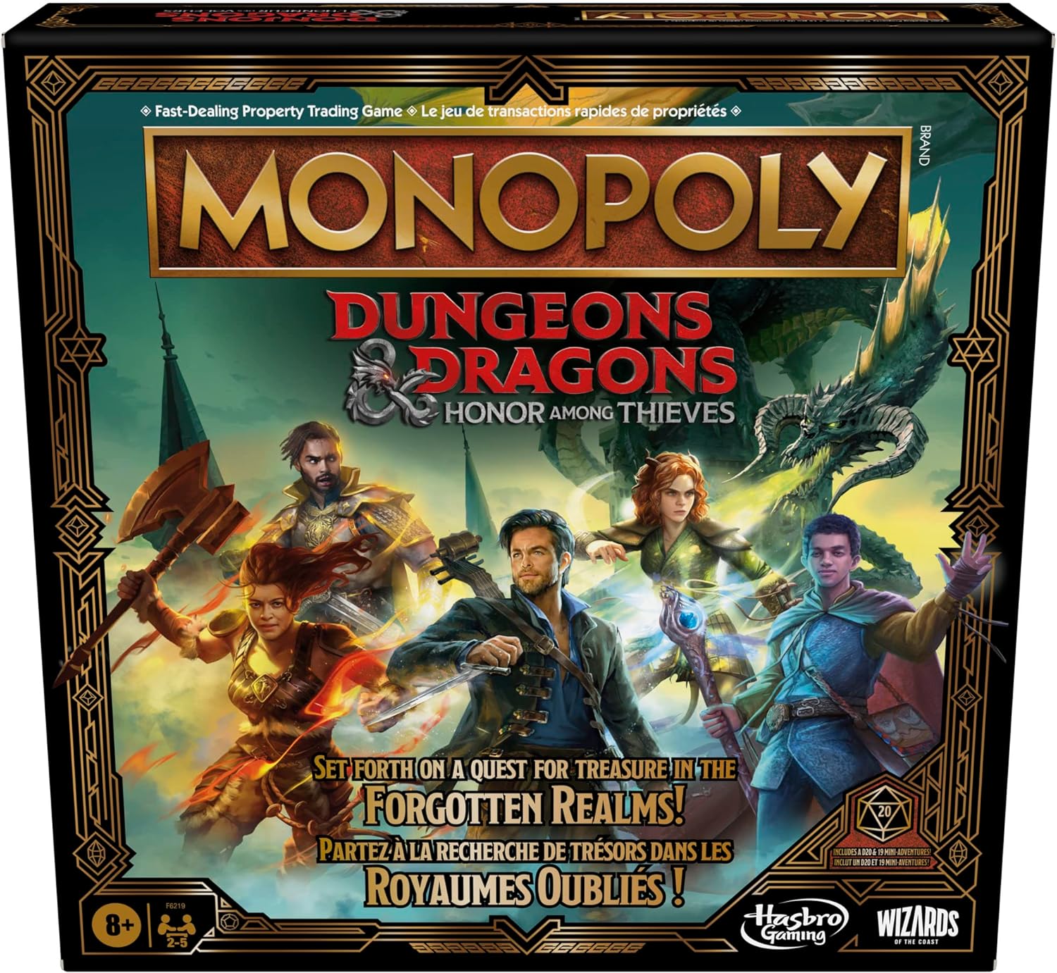 Monopoly Dungeons & Dragons: Honor Among Thieves Game, Inspired by The D&D Movie, Monopoly D&D Board Game for 2-5 Players, Ages 8 and Up (English & French)