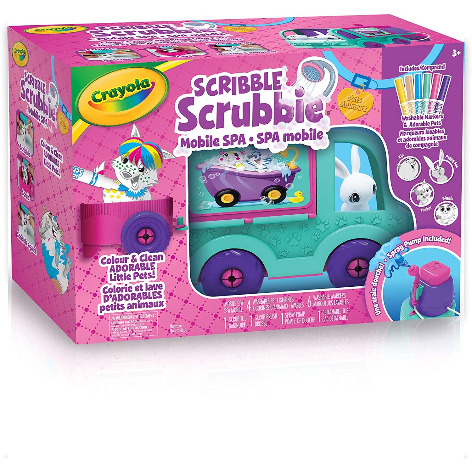 Crayola Scribble Scrubbie Pets Carrier 14 Markers brush Pet Salon Spa Play  Set