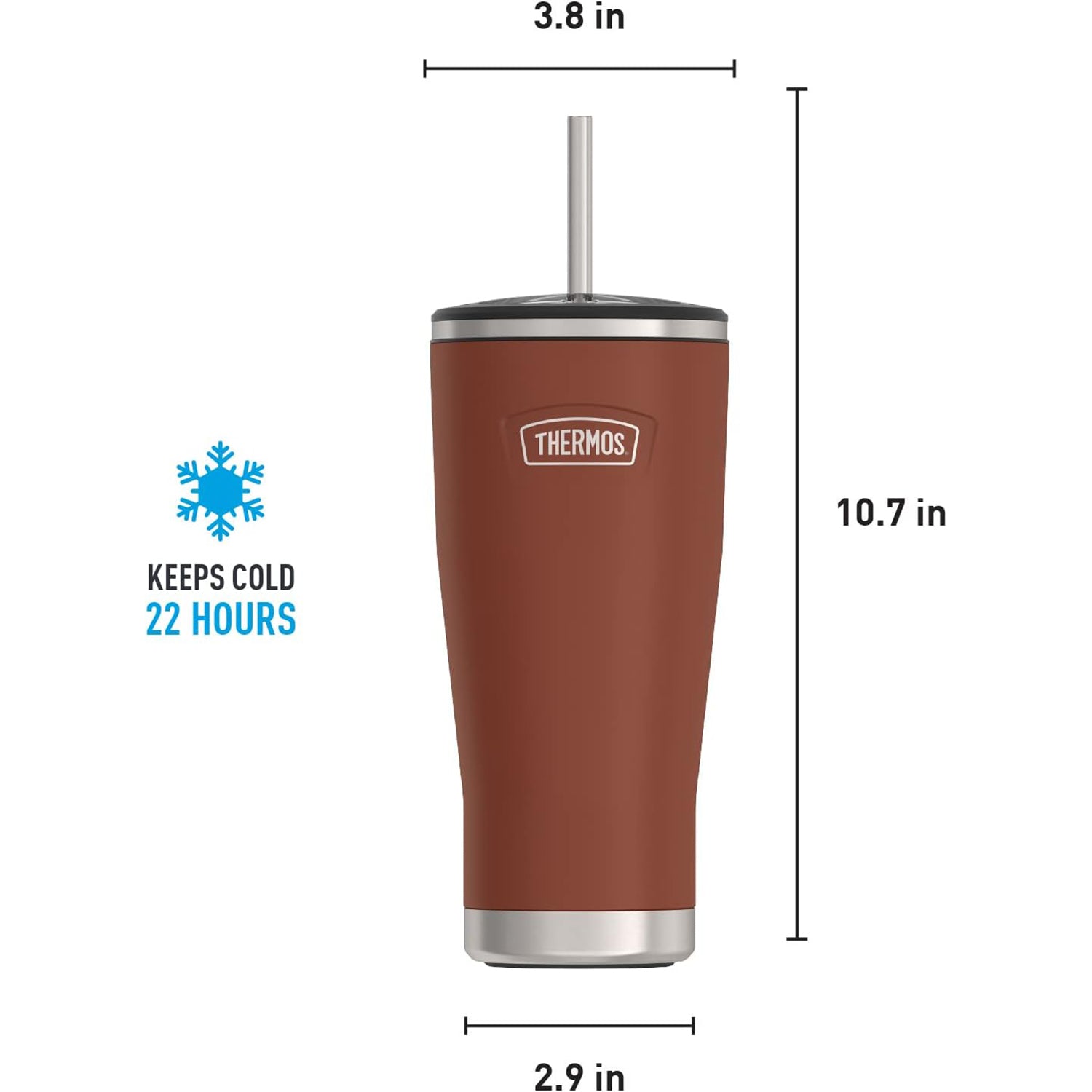 ICON Series by THERMOS Stainless Steel Cold Tumbler with Straw, 24 Ounce, Saddle