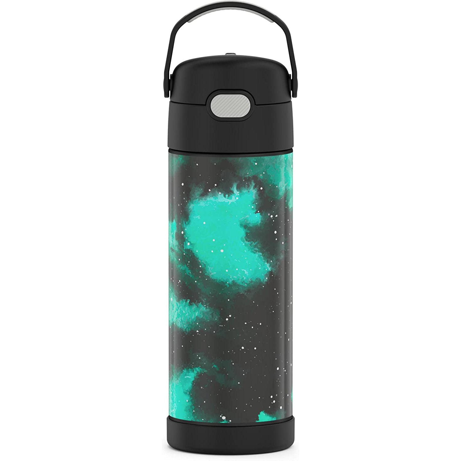 THERMOS FUNTAINER 16 Ounce Stainless Steel Vacuum Insulated Bottle with Wide Spout Lid, Galaxy Green