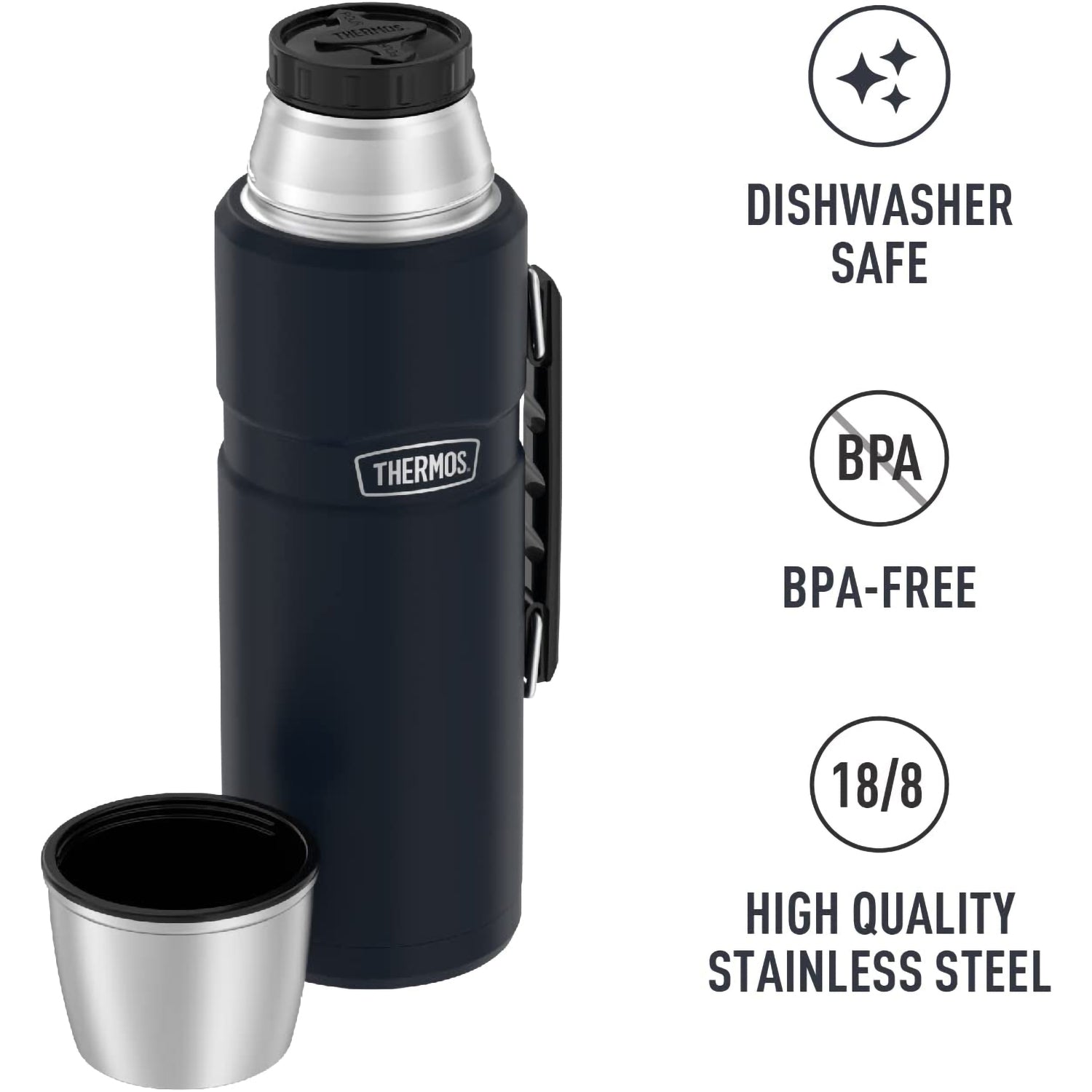 THERMOS Stainless King Vacuum-Insulated Bottle, 68 Ounce, Midnight Blue