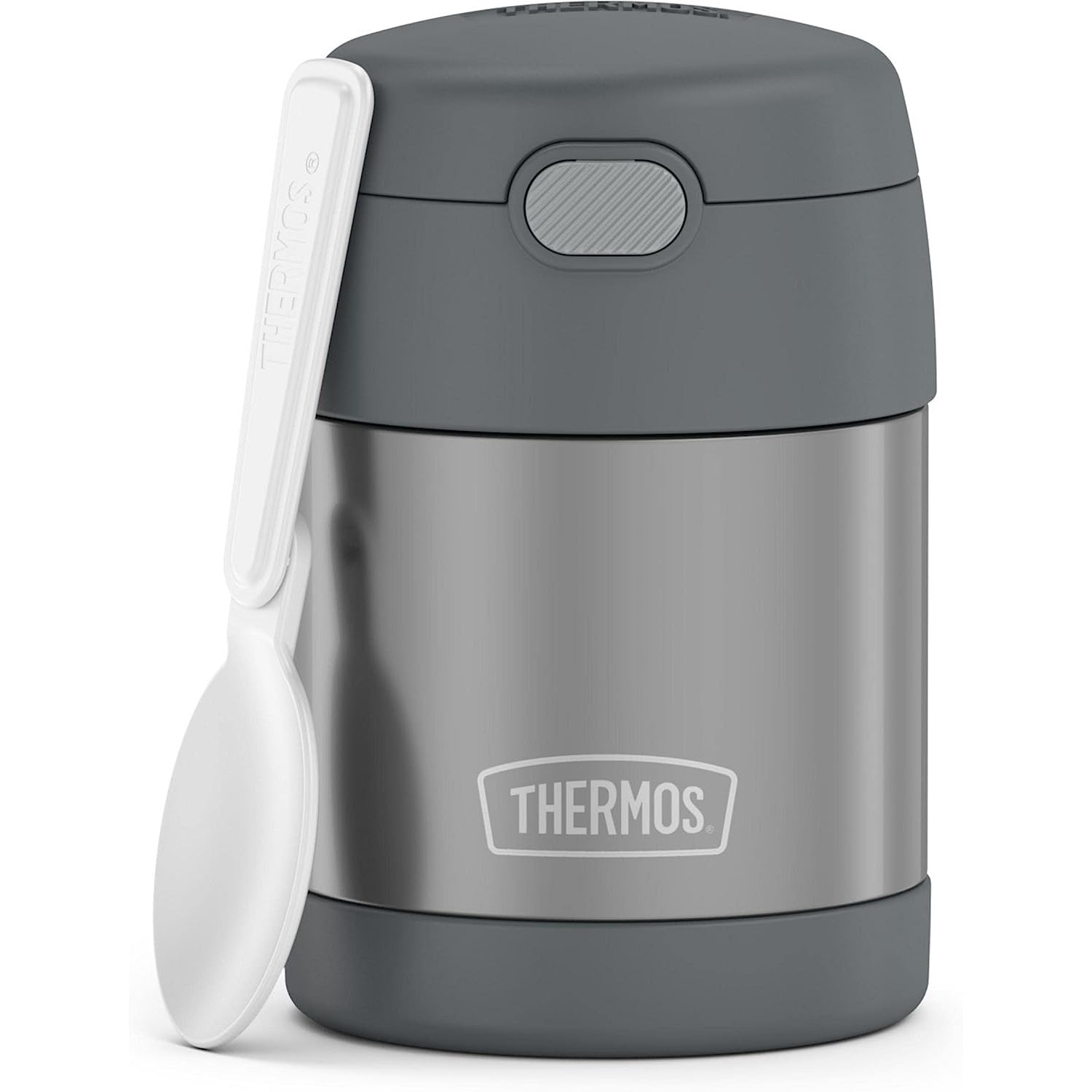 THERMOS FUNTAINER 10 Ounce Stainless Steel Vacuum Insulated Kids Food Jar with Folding Spoon, Grey