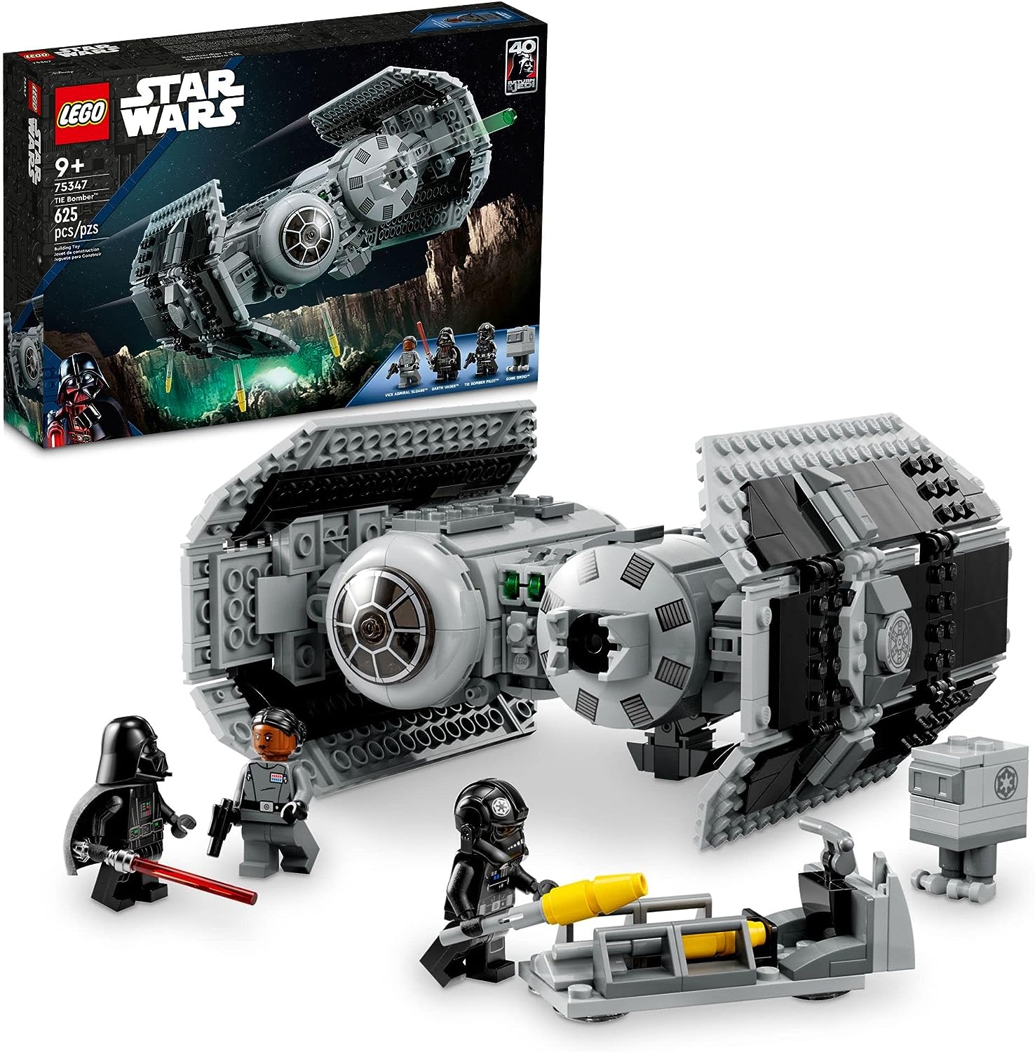 LEGO Star Wars TIE Bomber 75347 Model Building Kit, Star Wars Toy Starfighter with Gonk Droid Figure, Darth Vader Minifigure and Lightsaber