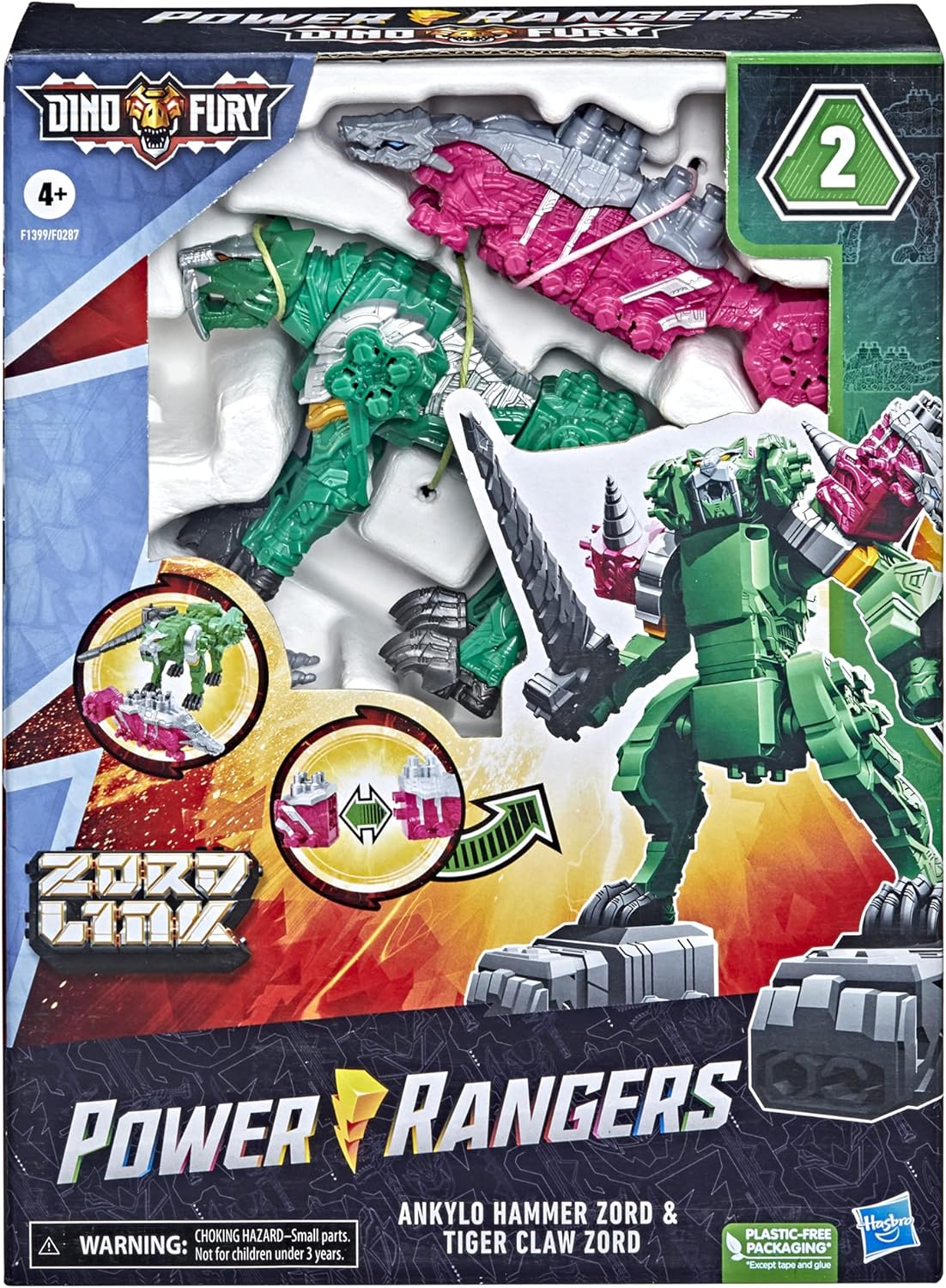 Power Rangers Dino Fury Pink Ankylo Hammer and Green Tiger Claw Zord