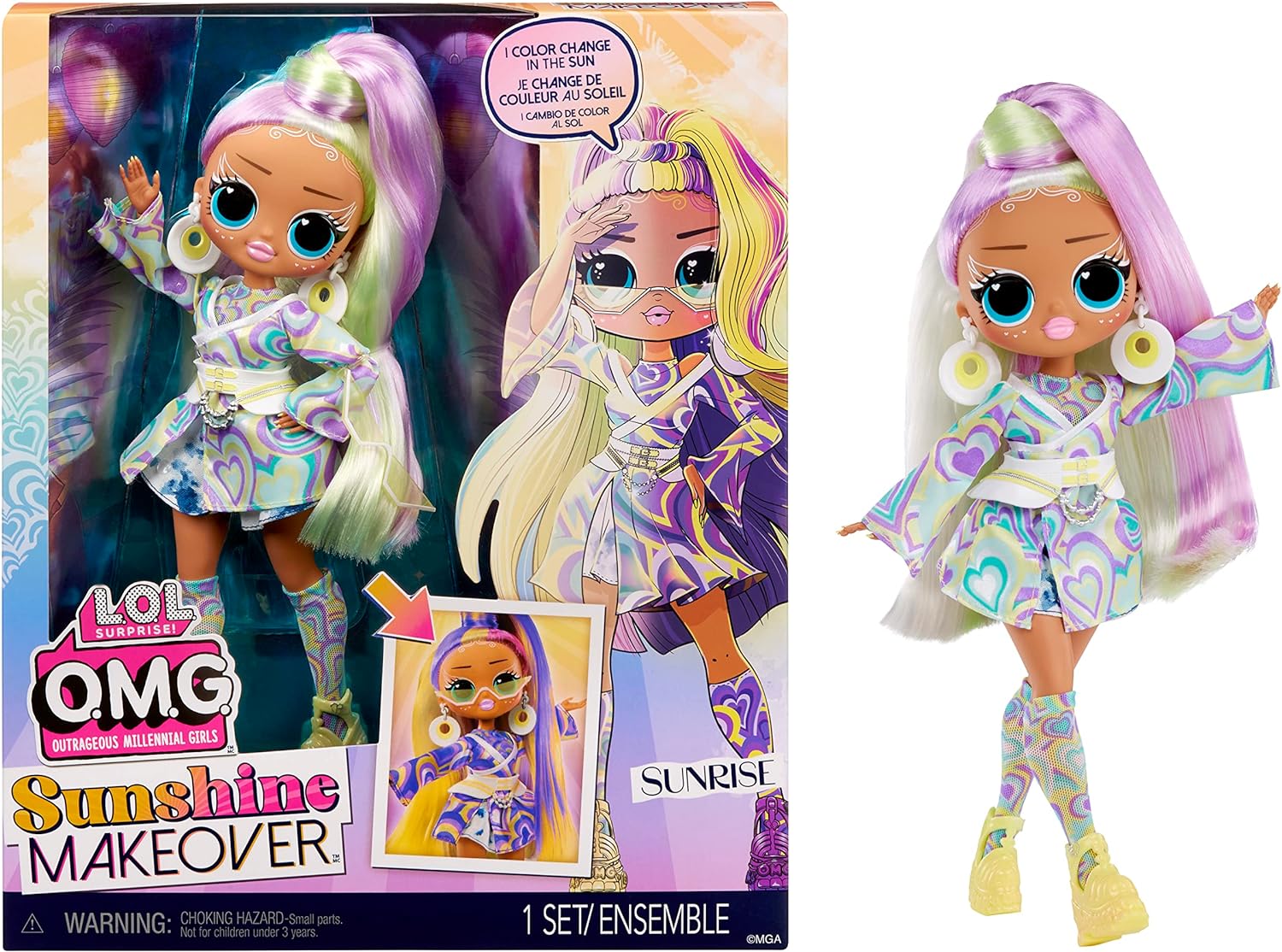 LOL Surprise OMG Sunshine Color Change Sunrise Fashion Doll with Color Changing Hair and Fashions and Multiple Surprises Great Gift for Kids Ages 4+