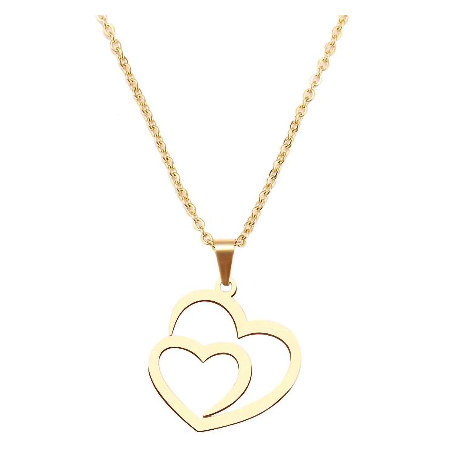 Stainless Steel Gold Plated Double Heart Pendant with Chain
