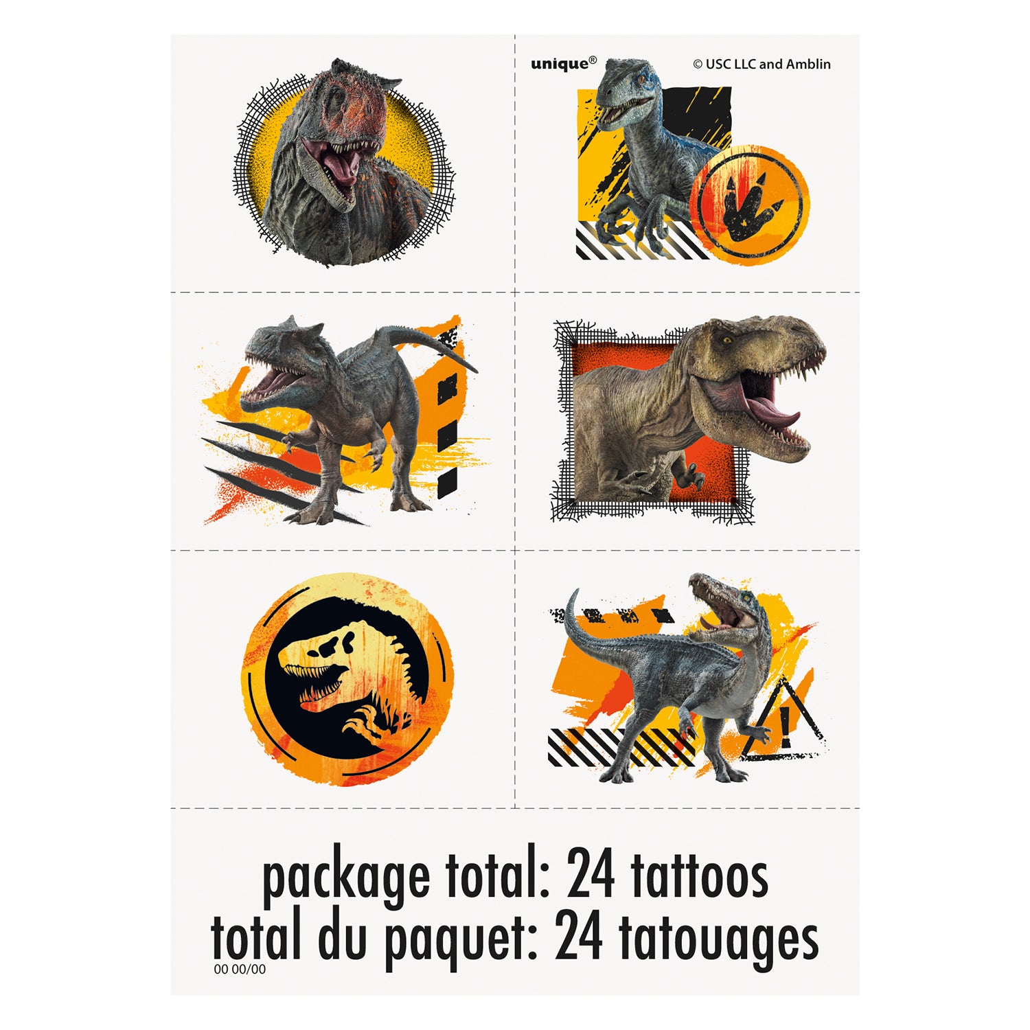 Jurassic World Dominion Temporary Tattoo Sheets [4 per Pack]