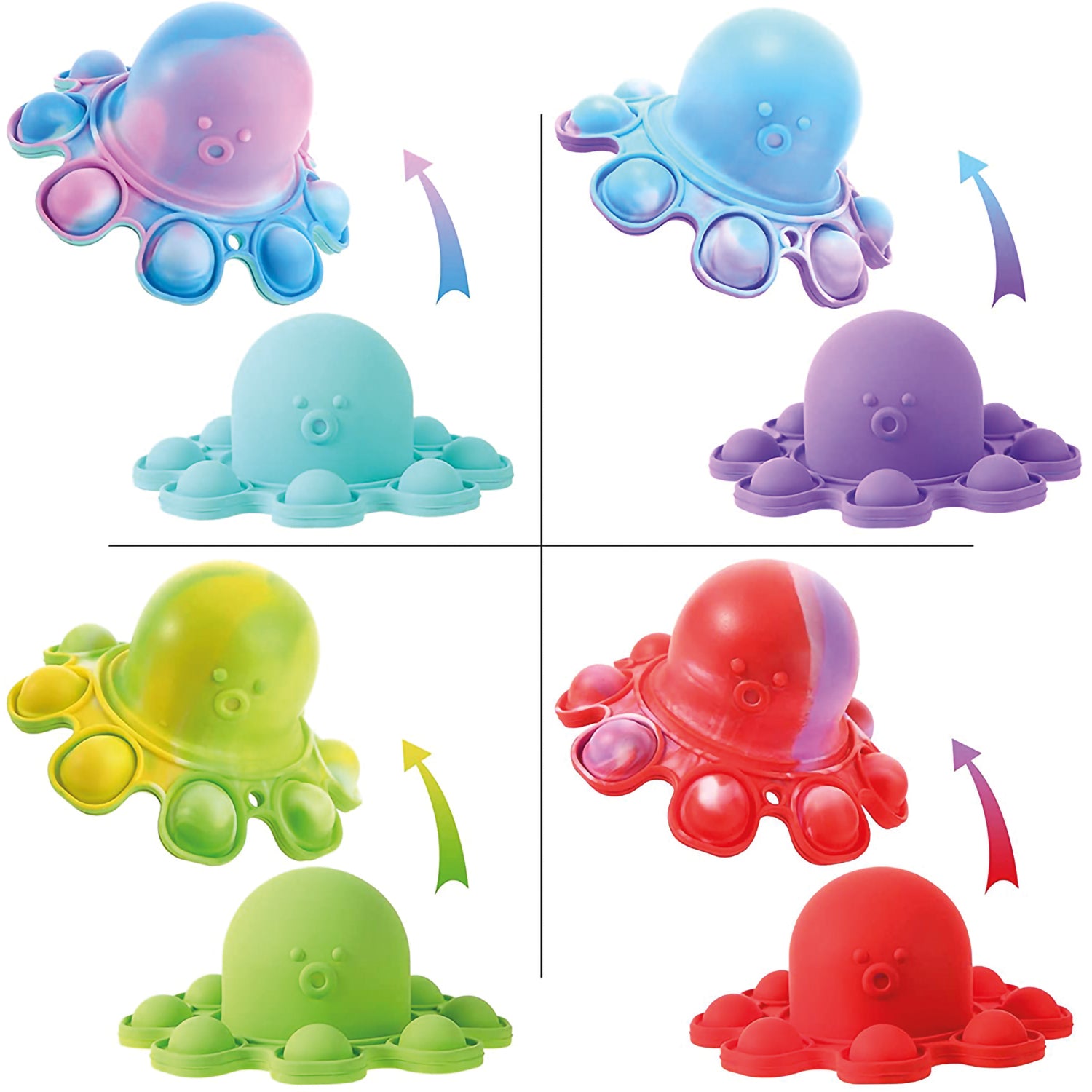 Push N Pop - Bubble Fidget Toy- Reversible Octopus Keychain - Assorted