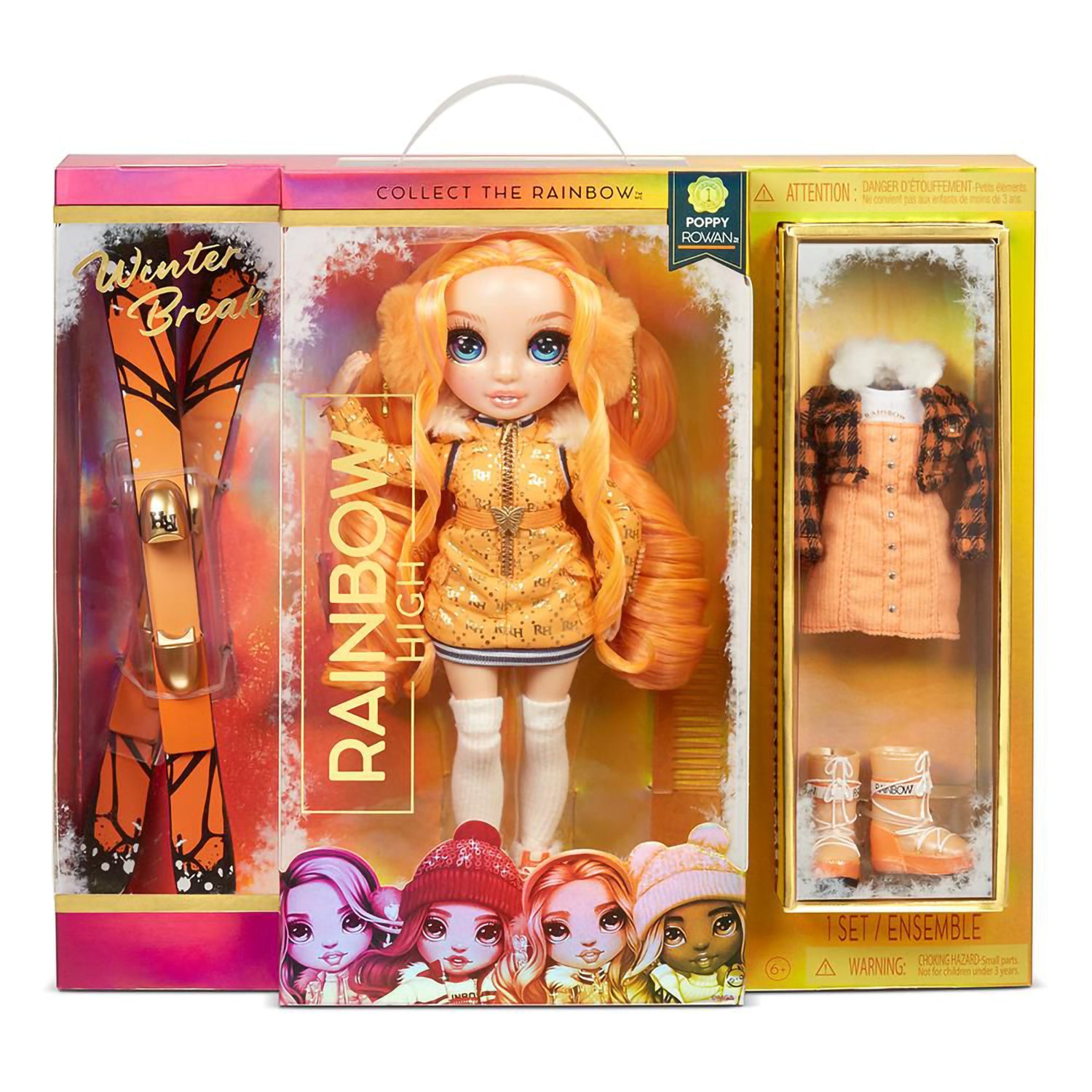 Rainbow High Winter Break Poppy Rowan – Orange Winter Break Fashion Doll and Playset with 2 complete doll outfits, Pair of Skis and Winter Doll Accessories