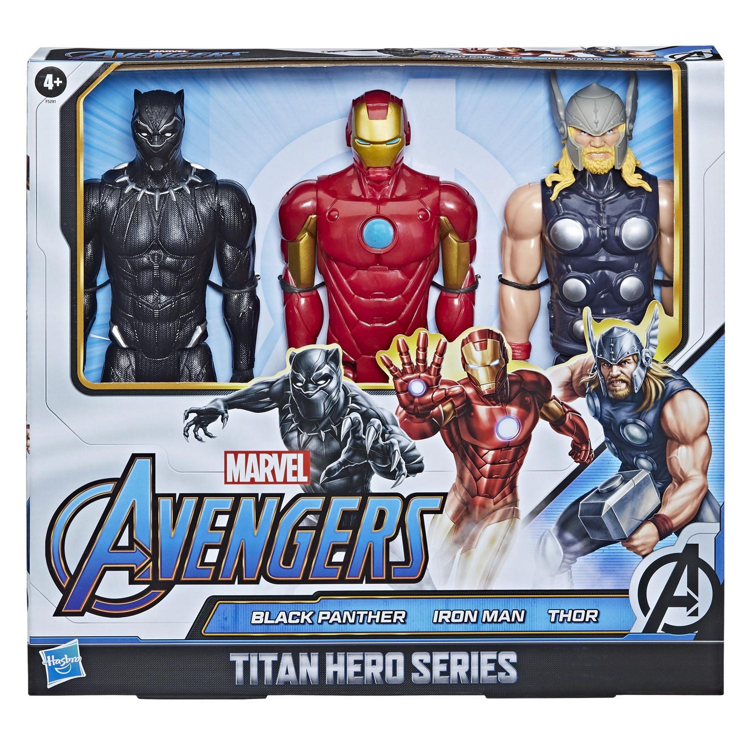 Marvel Avengers Titan Hero Series 12 inch Black Panther, Iron Man and Thor 3-Pack Figure Set