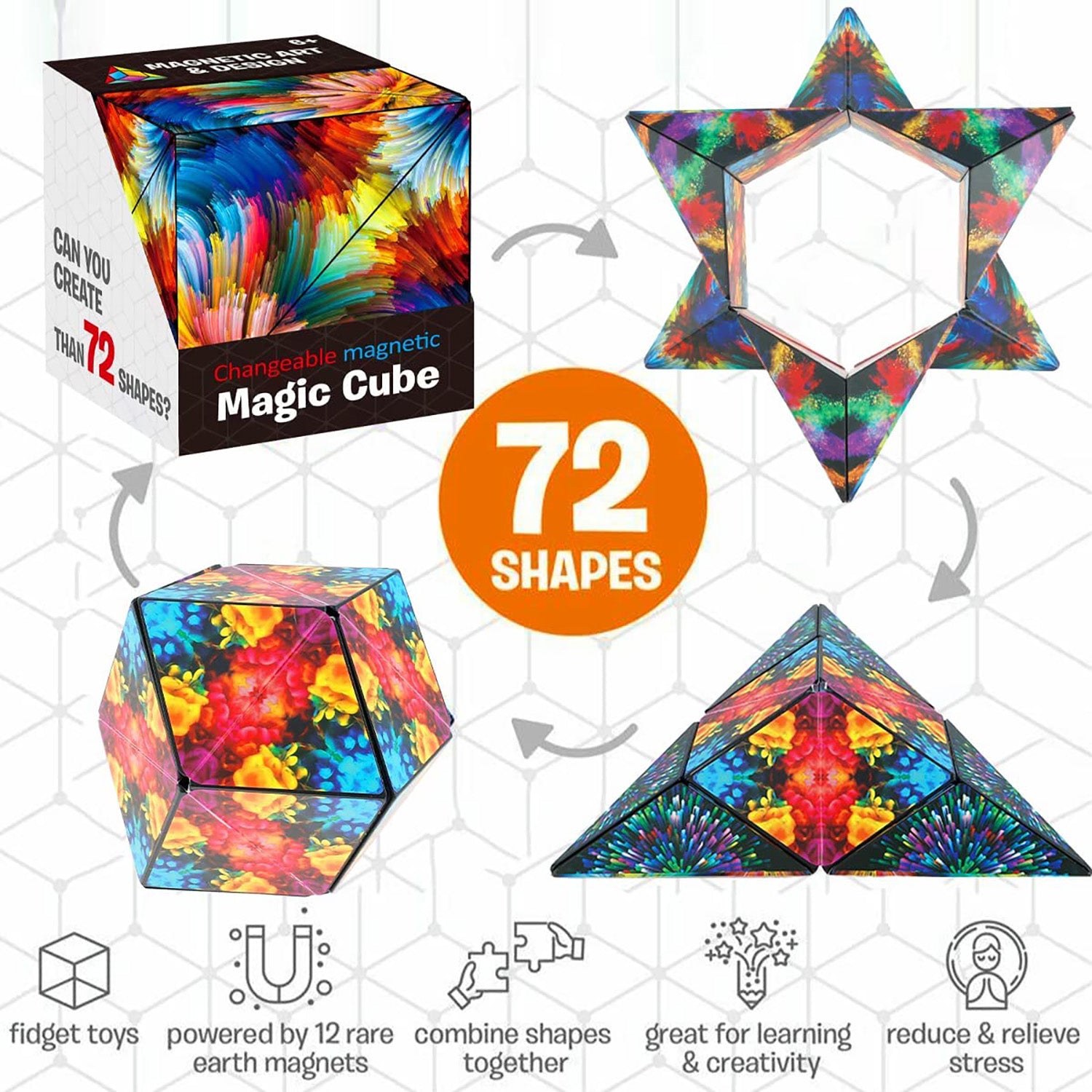3D Changeable Magnetic Magic Cube, Shape Shifting Box Fidget Toy (Red Version)