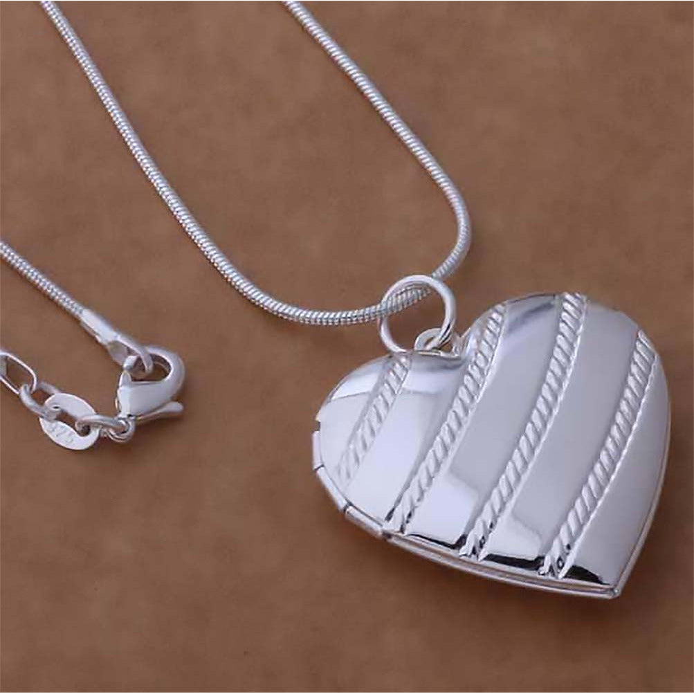 Silver Plated Heart Pendant Necklace (925 Sterling Silver - Ribbon)
