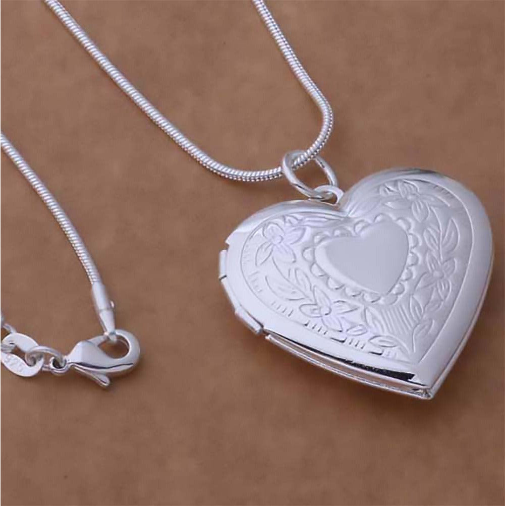 Silver Plated Heart Pendant Necklace (925 Sterling Silver - Heart within Heart)